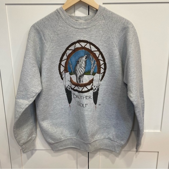 Vintage Brother Wolf Dream Catcher Crewneck Sweatshirt Made In USA - Picture 1 of 5